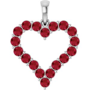 Sterling Silver Lab-Grown Ruby Heart Pendant