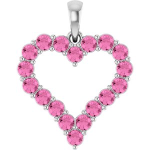 14K White Gold Lab-Grown Pink Sapphire Heart Pendant