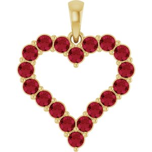 14K Yellow Gold Lab-Grown Ruby Heart Pendant