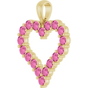 14K Yellow Gold Lab-Grown Pink Sapphire Heart Pendant – image 2