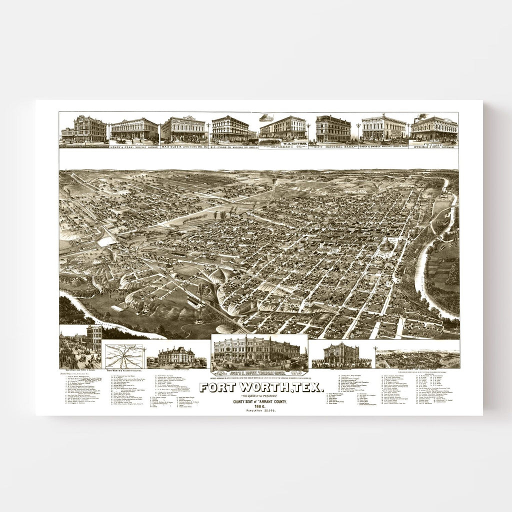 Vintage Map of Fort Worth, Texas 1886