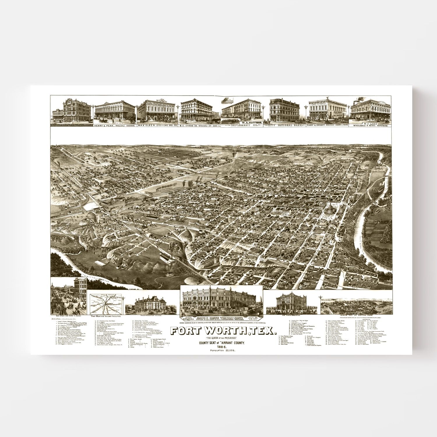 Vintage Map of Fort Worth, Texas 1886