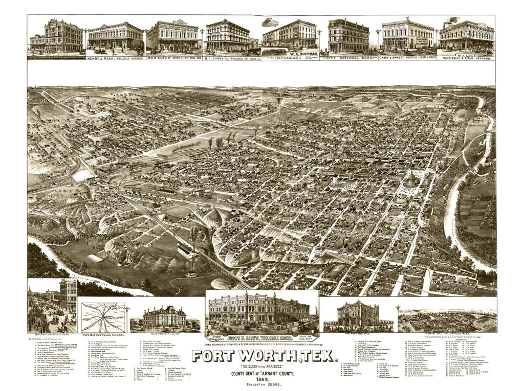 Vintage Map of Fort Worth, Texas 1886