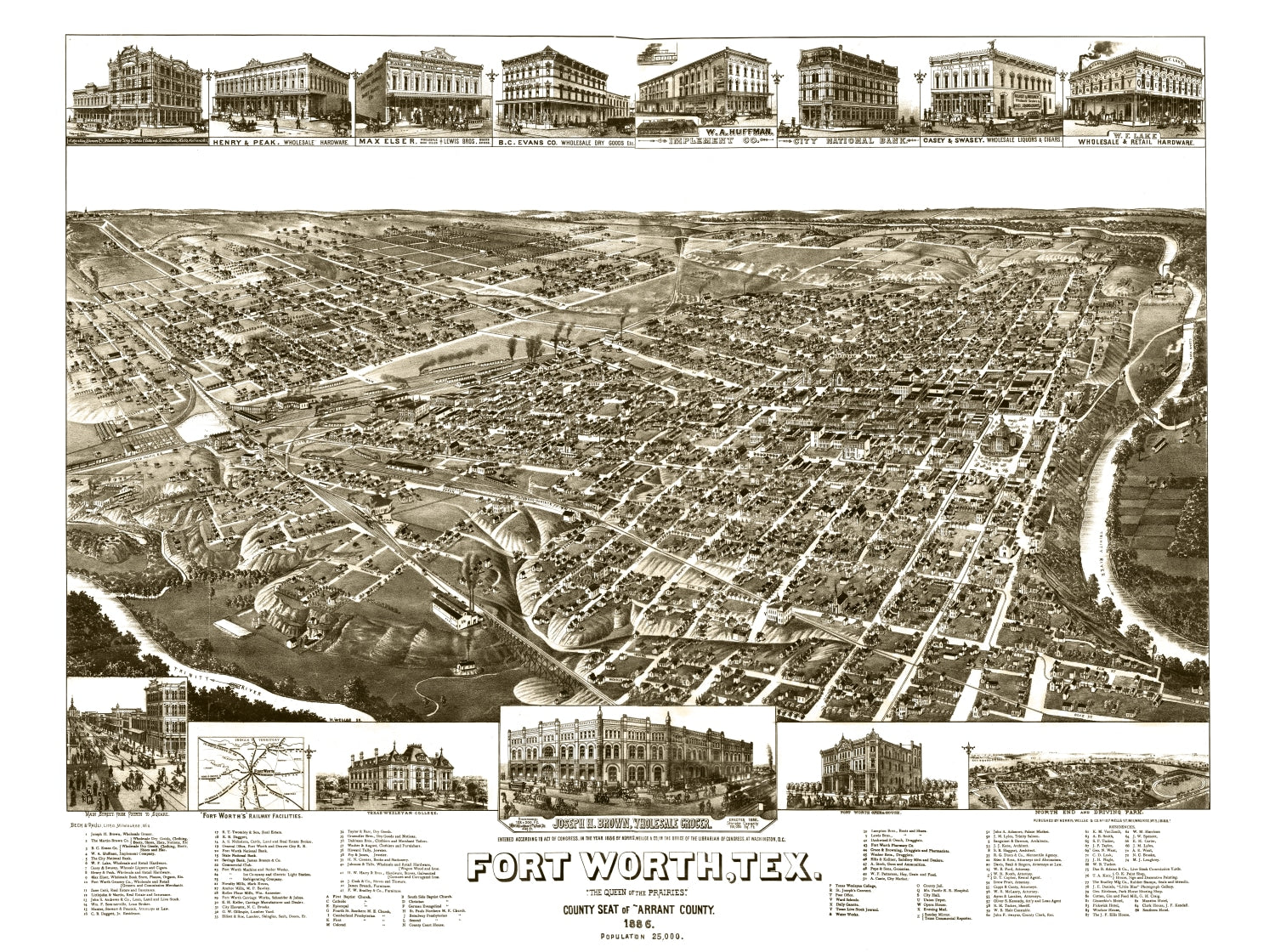 Vintage Map of Fort Worth, Texas 1886