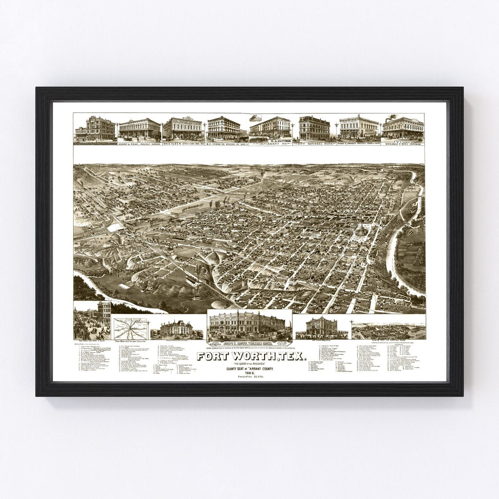 Vintage Map of Fort Worth, Texas 1886