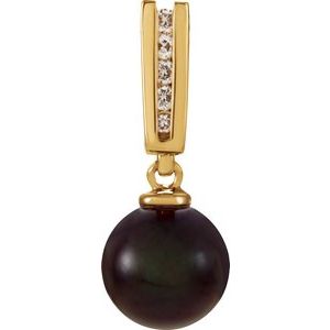 14K Yellow Gold Cultured Black Akoya Pearl & .07 CTW Natural Diamond Pendant