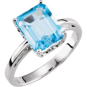 14K White Gold Natural Swiss Blue Topaz Scroll Setting�� Ring