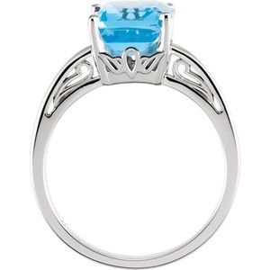 14K White Gold Natural Swiss Blue Topaz Scroll Setting�� Ring