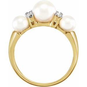 14K Yellow Gold Cultured White Freshwater Pearl & 1/10 CTW Natural Diamond Ring