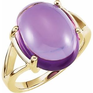 14K Yellow Gold Natural Amethyst Cabochon Ring