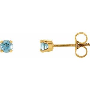 14K Yellow Gold Imitation Blue Zircon Youth Earrings