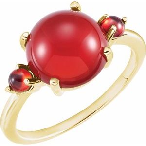 14K Yellow Gold Natural Carnelian & Natural Mozambique Garnet Three-Stone Ring