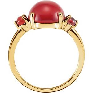 14K Yellow Gold Natural Carnelian & Natural Mozambique Garnet Three-Stone Ring