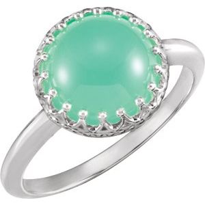 Sterling Silver 10 mm Natural Green Chrysoprase Crown Cabochon Ring