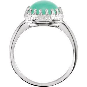 Sterling Silver 10 mm Natural Green Chrysoprase Crown Cabochon Ring