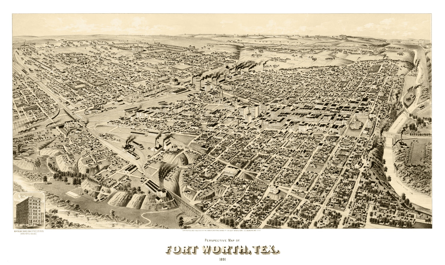 Vintage Map of Fort Worth, Texas 1891