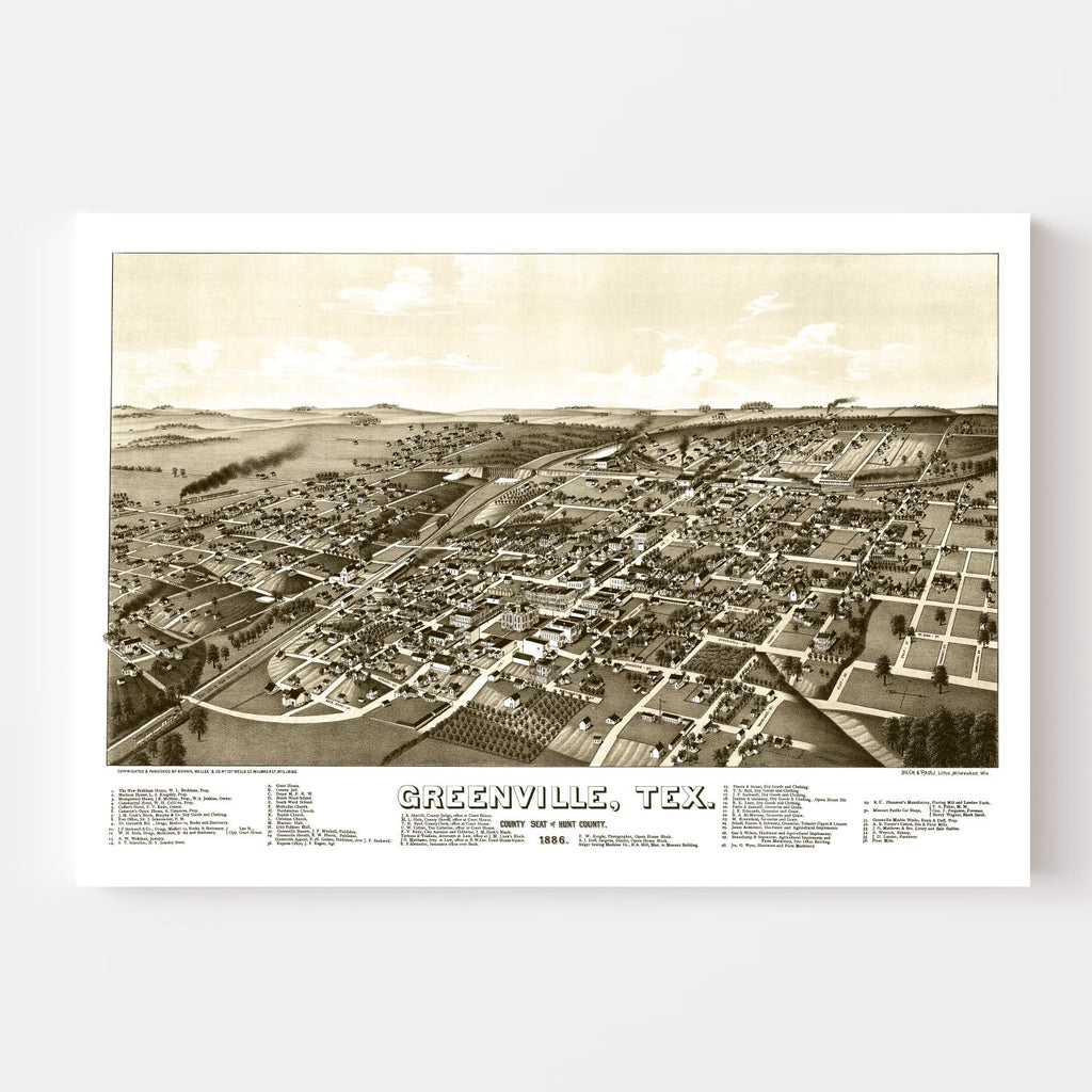 Vintage Map of Greenville, Texas 1886