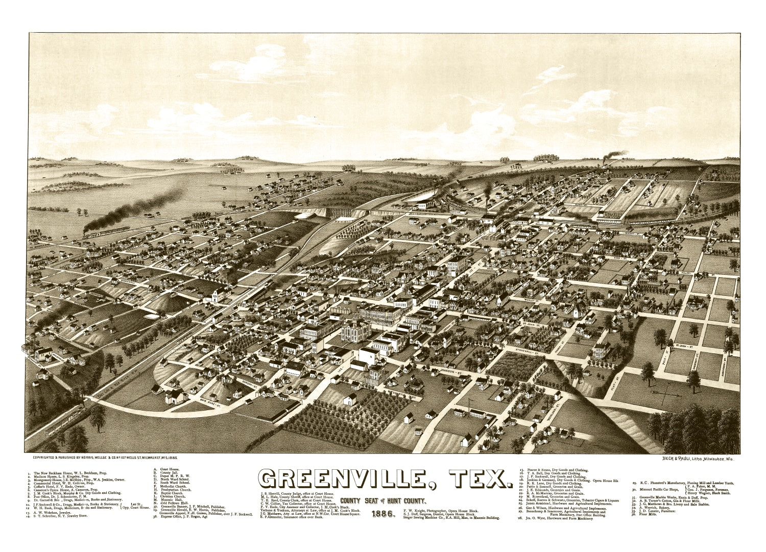 Vintage Map of Greenville, Texas 1886