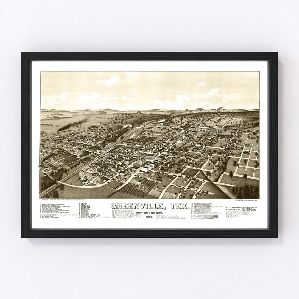 Vintage Map of Greenville, Texas 1886