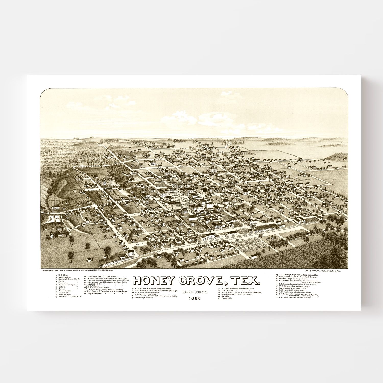 Vintage Map of Hone Grove, Texas 1885