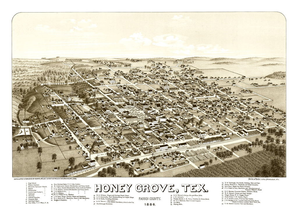 Vintage Map of Hone Grove, Texas 1885