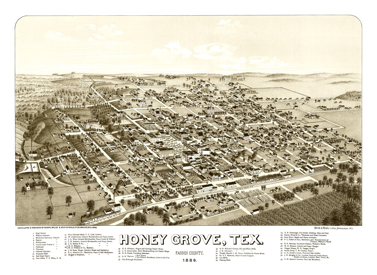 Vintage Map of Hone Grove, Texas 1885