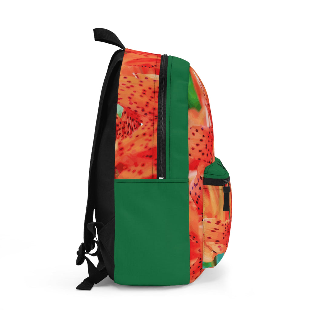 Orange Tiger Lily Floral Design Backpack, Nature Lover Gift, Flower Pattern, School Bag, Travel Backpack