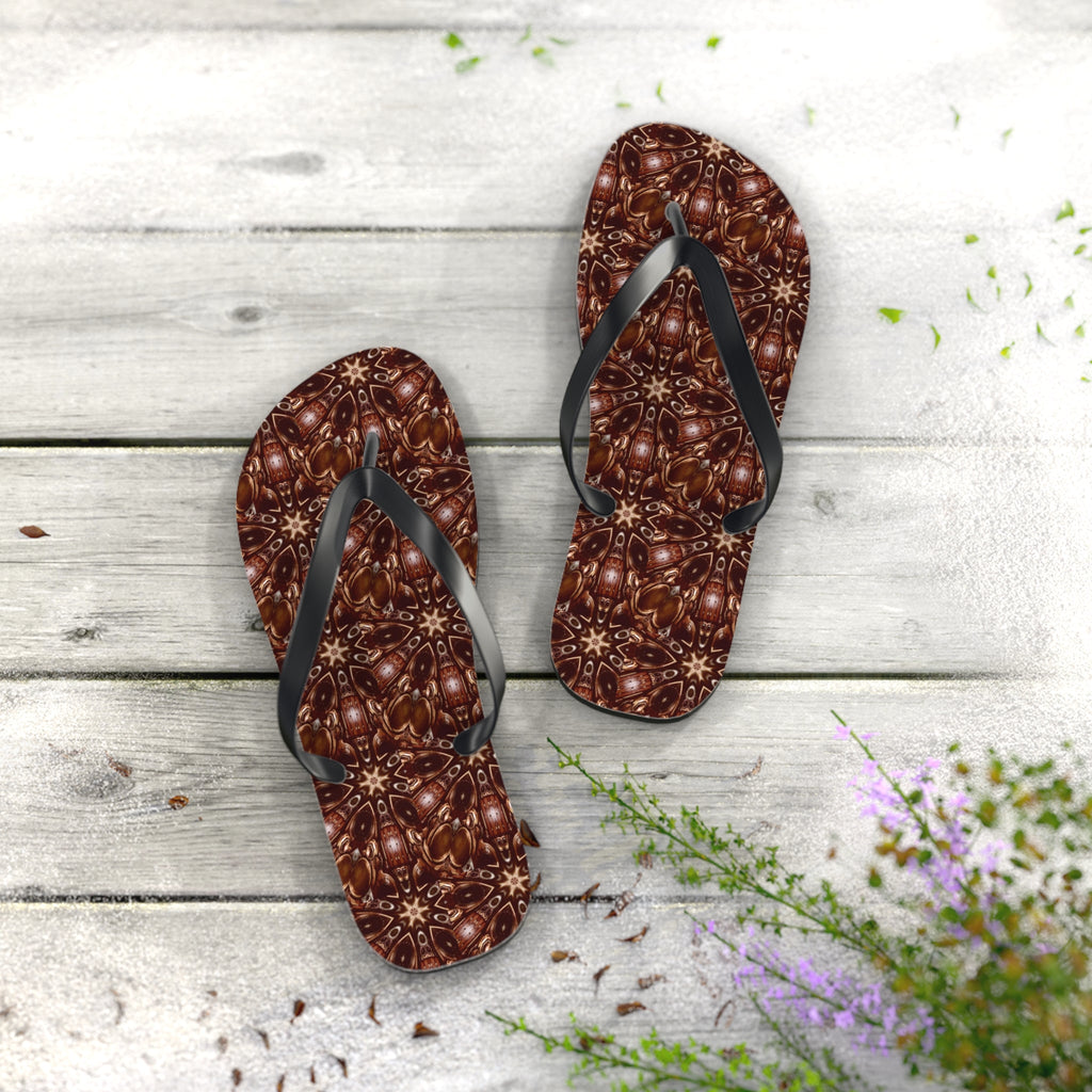 Brown and Beige Star Pattern Flip Flops