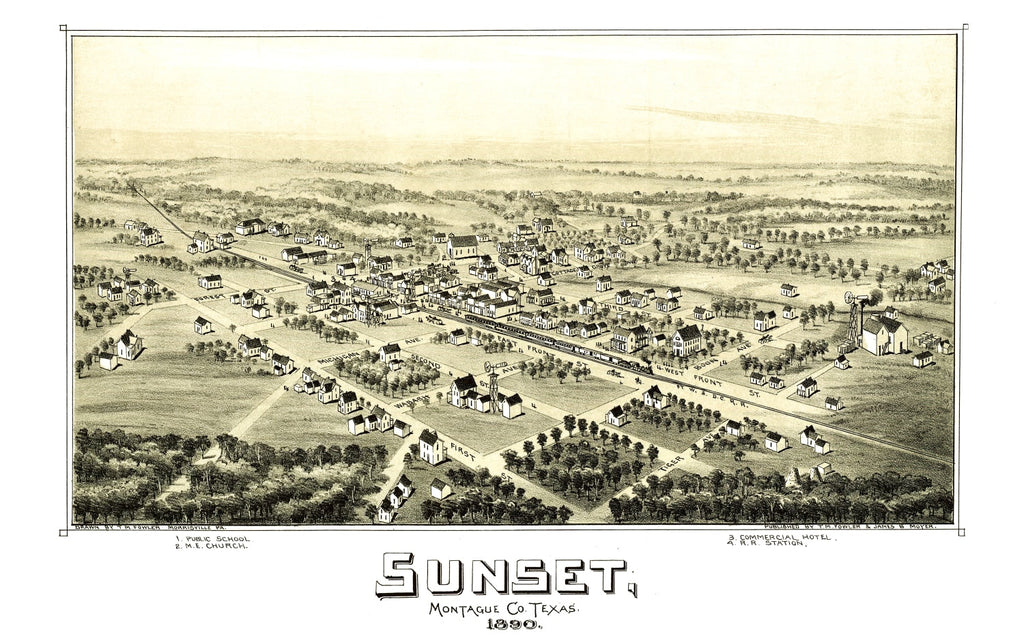 Vintage Map of Sunset, Texas 1890