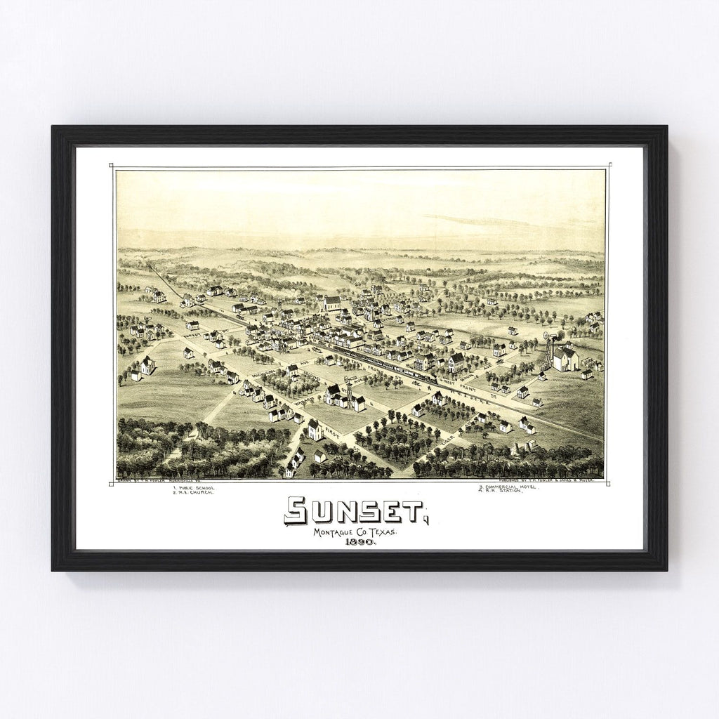 Vintage Map of Sunset, Texas 1890