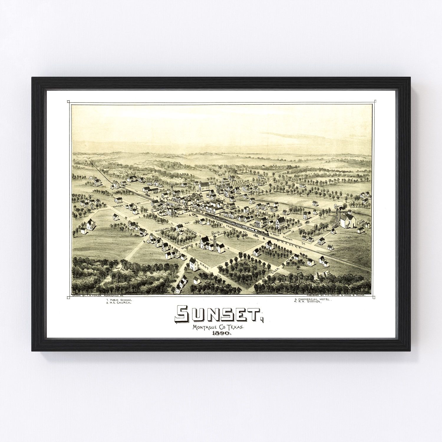 Vintage Map of Sunset, Texas 1890