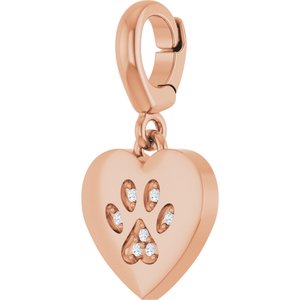 14K Rose Gold .8 mm Round Paw Print Heart Charm/Pendant Mounting – image 3