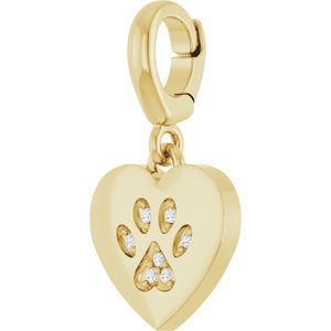 14K Yellow Gold .8 mm Round Paw Print Heart Charm/Pendant Mounting – image 3