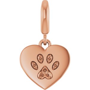 14K Rose Gold .8 mm Round Paw Print Heart Charm/Pendant Mounting – image 2