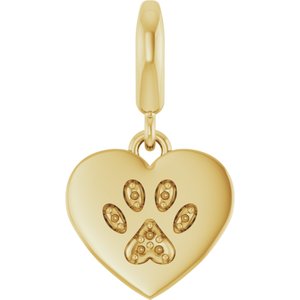 14K Yellow Gold .8 mm Round Paw Print Heart Charm/Pendant Mounting – image 2