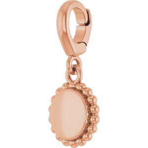 14K Rose Gold Engravable Beaded Disc Charm/Pendant – image 2