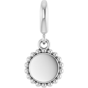 14K White Gold Engravable Beaded Disc Charm/Pendant