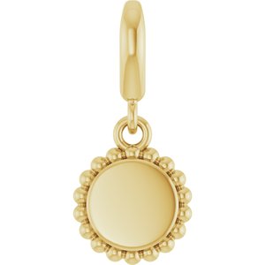 18K Yellow Gold-Plated Sterling Silver Engravable Beaded Disc Charm/Pendant