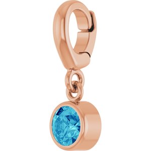 14K Rose Gold Natural Blue Zircon Charm/Pendant – image 2