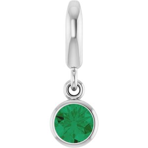 14K White Gold Lab-Grown Emerald Charm/Pendant