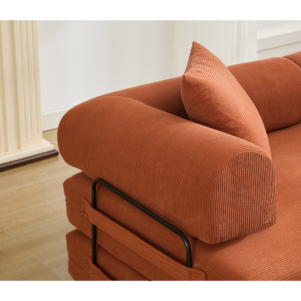[NEW ARRIVED] [VIDEO PROVIDED] 78.5' Folding Convertible Out Sleeper Sofa Bed,4-in-1 DIY Combination Convertible Sofa, 3 seat, Folding Sleeper Sofa, King Size , Bedroom,Apartment,Corduroy,Orange