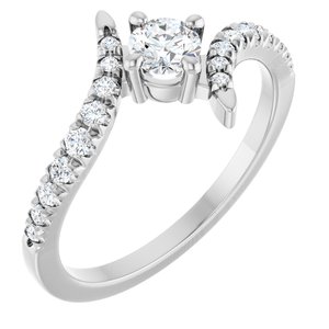 14K White Gold 4 mm Round Accented Bypass Ring Mounting