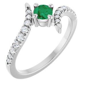14K White Gold Lab-Grown Emerald & 1/5 CTW Natural Diamond Bypass Ring