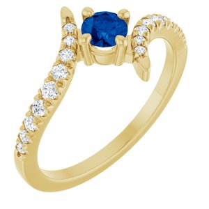 14K Yellow Gold Lab-Grown Blue Sapphire & 1/5 CTW Lab-Grown Diamond Bypass Ring