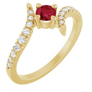 14K Yellow Gold Lab-Grown Ruby & 1/5 CTW Lab-Grown Diamond Bypass Ring