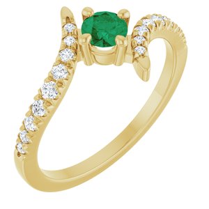 14K Yellow Gold Lab-Grown Emerald & 1/5 CTW Lab-Grown Diamond Bypass Ring