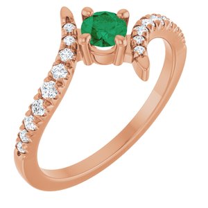 14K Rose Gold Lab-Grown Emerald & 1/5 CTW Natural Diamond Bypass Ring