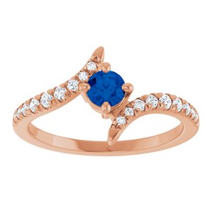 14K Rose Gold Lab-Grown Blue Sapphire & 1/5 CTW Natural Diamond Bypass Ring – image 3