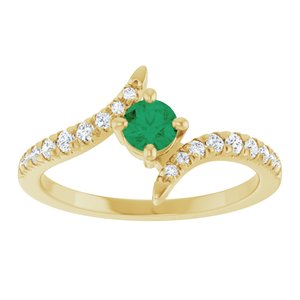 14K Yellow Gold Lab-Grown Emerald & 1/5 CTW Lab-Grown Diamond Bypass Ring – image 3