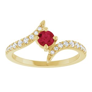 14K Yellow Gold Lab-Grown Ruby & 1/5 CTW Natural Diamond Bypass Ring – image 3